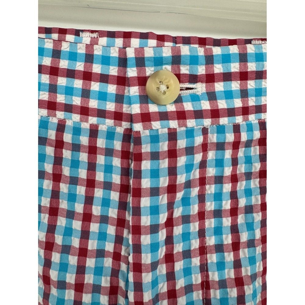 Peter Millar Featherweight Mens 38 Gingham Seersucker Shorts Red Blue White - Picture 2 of 8